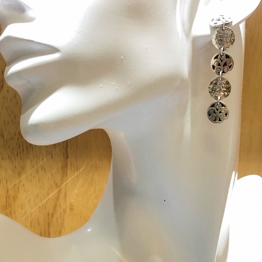 LOIS HILL Drop Dangle Sterling Silver Discs w/ Oxidized Accent & Cut Out Design